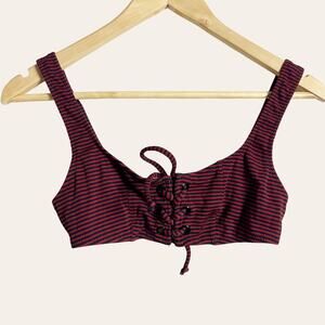 Staud x Solid and Striped Black Red Striped Lace Up Bikini Swimsuit Top S